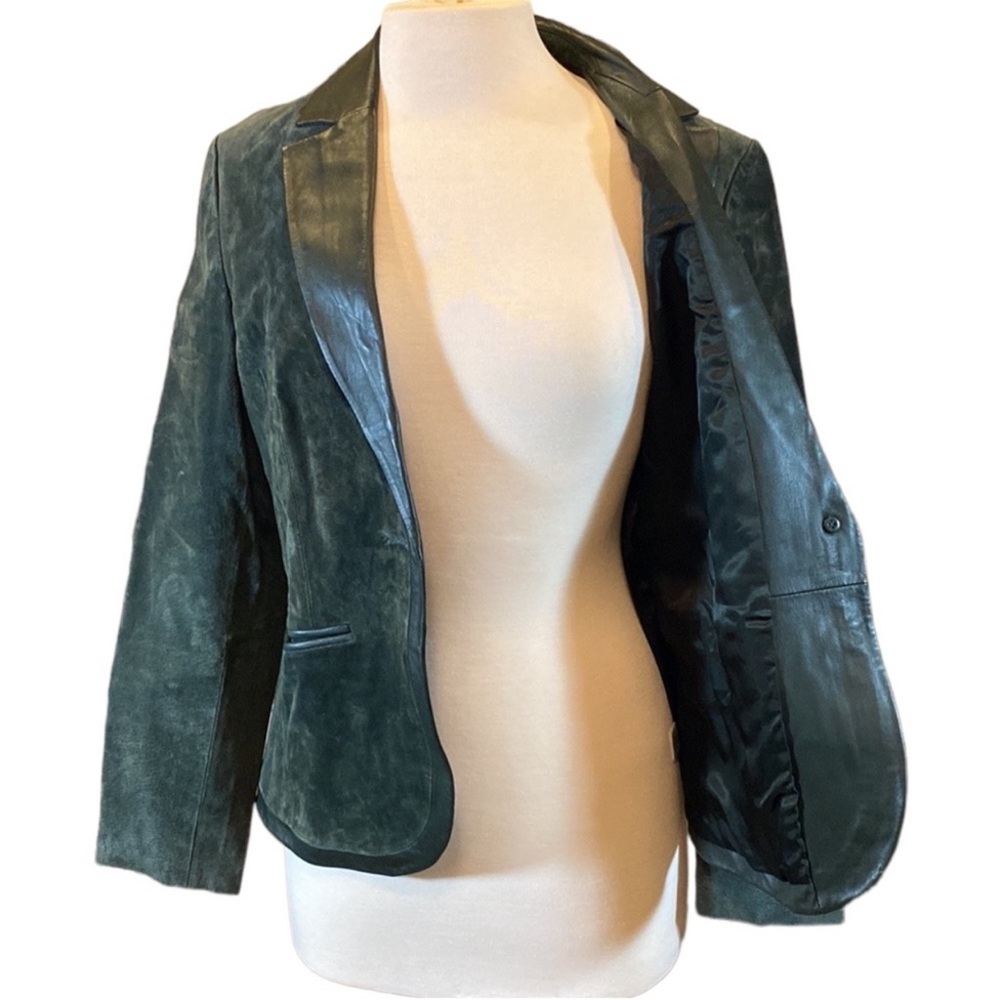 Vintage Liz Claiborne Forest Green Leather Blazer - Picture 6 of 11